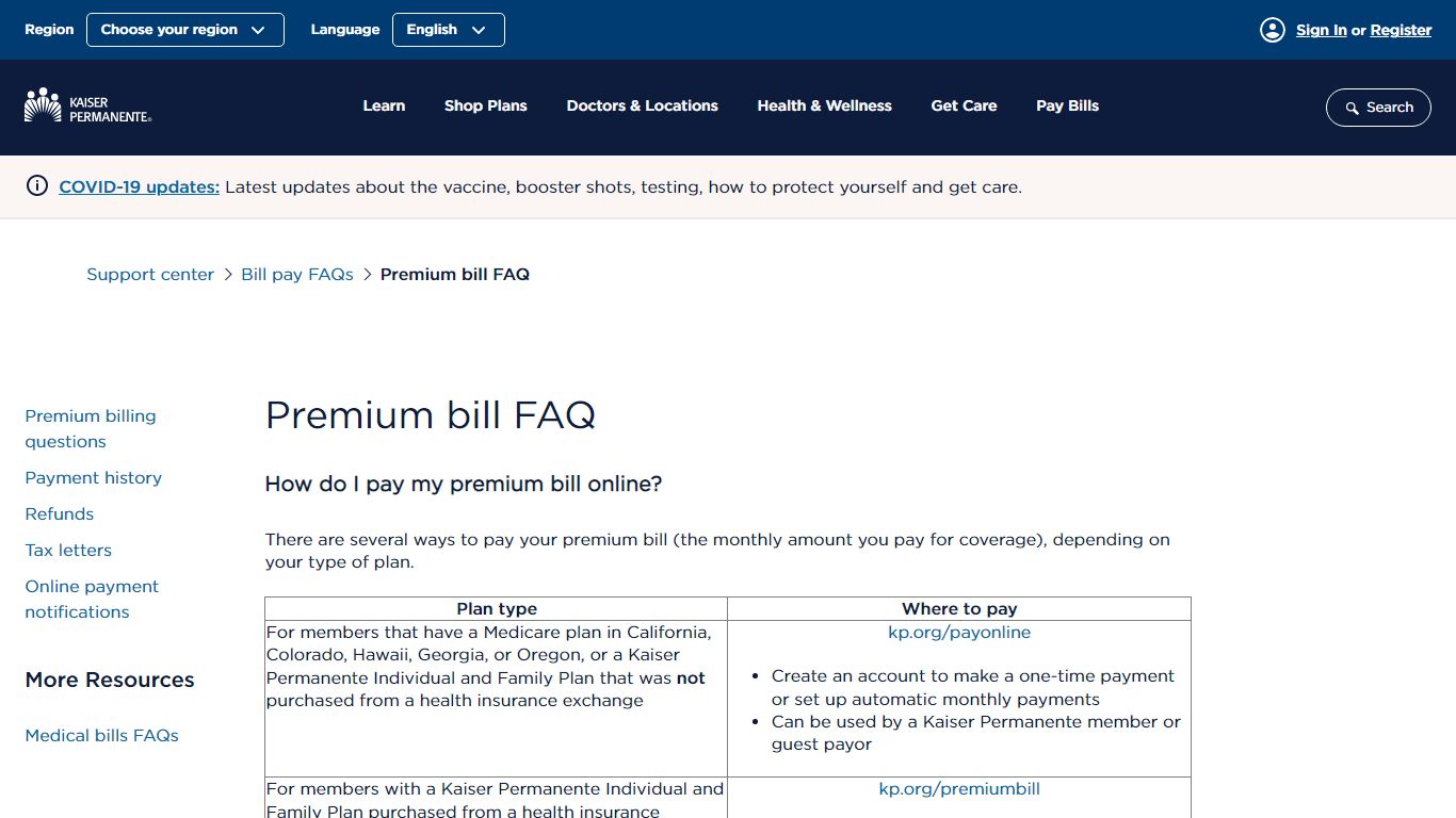 Premium bill FAQ | Kaiser Permanente