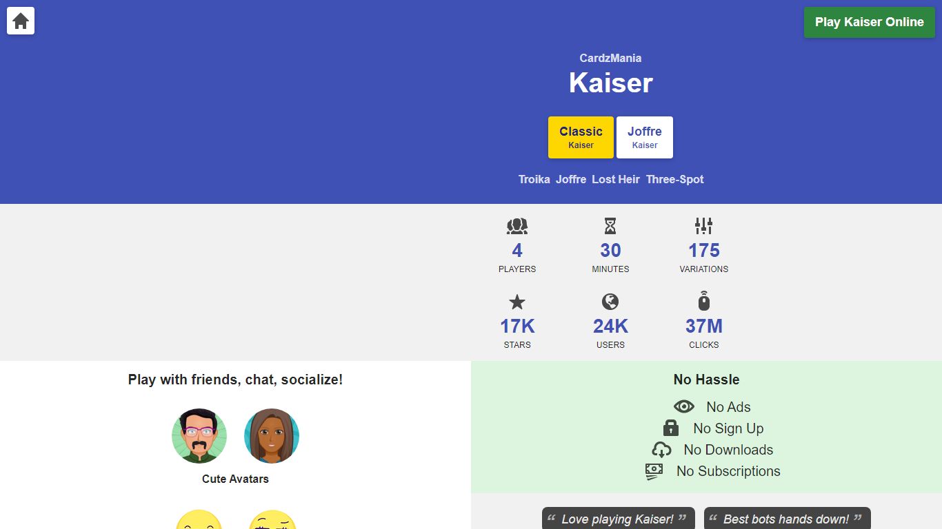 Play Kaiser online free, No ads - CardzMania